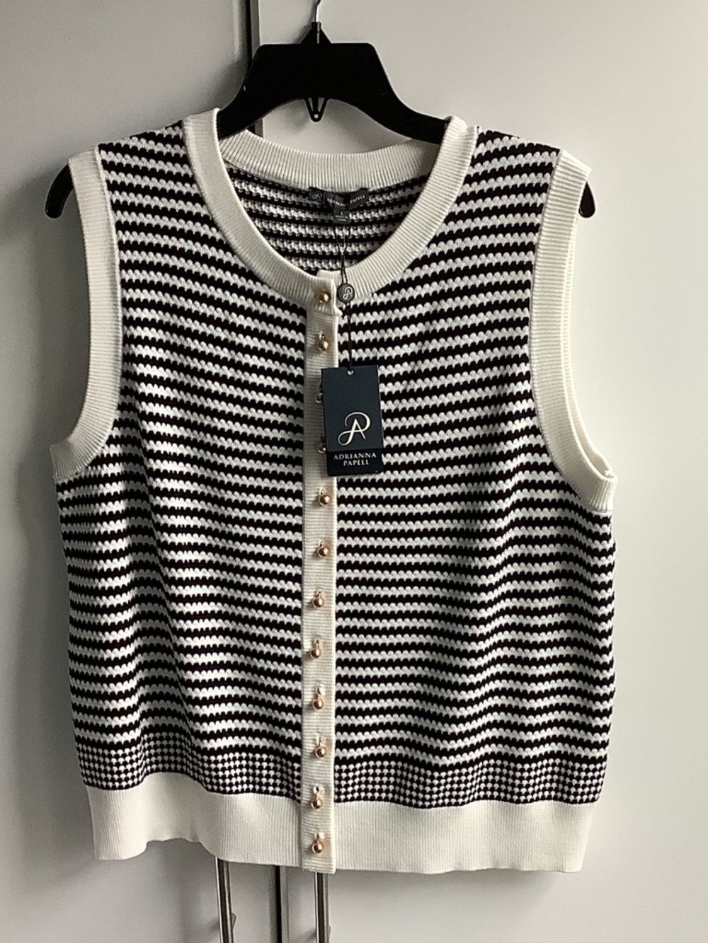 Adrianna Papell Women Sleeveless Black and White Striped Top,- Size L